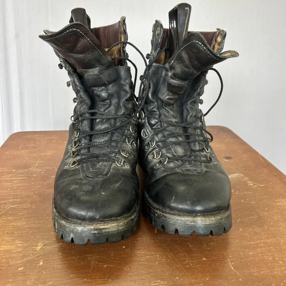 Vintage Herman Survivors Logger Boots Black Leather Vibram Mens 9-10 Wide